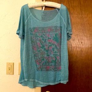 Lucky Brand Blue Floral Scoop Neck Top Sz Large